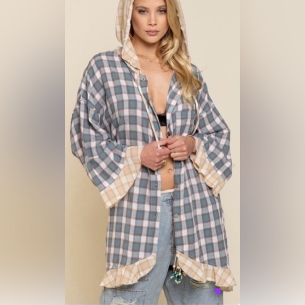 POL About Plaid Oversized Shirt Jacket Button-down. Sz : medium
